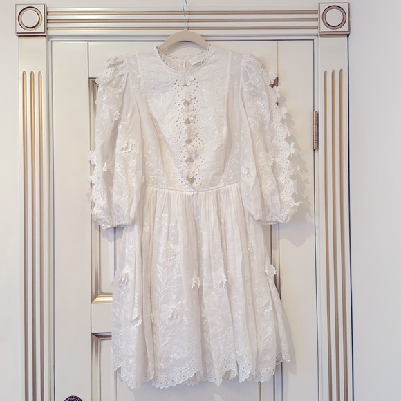 ZIMMERMANN Rosa White Embroidered Ramie Dress Zimmermann Size 0 - Picture 8 of 11